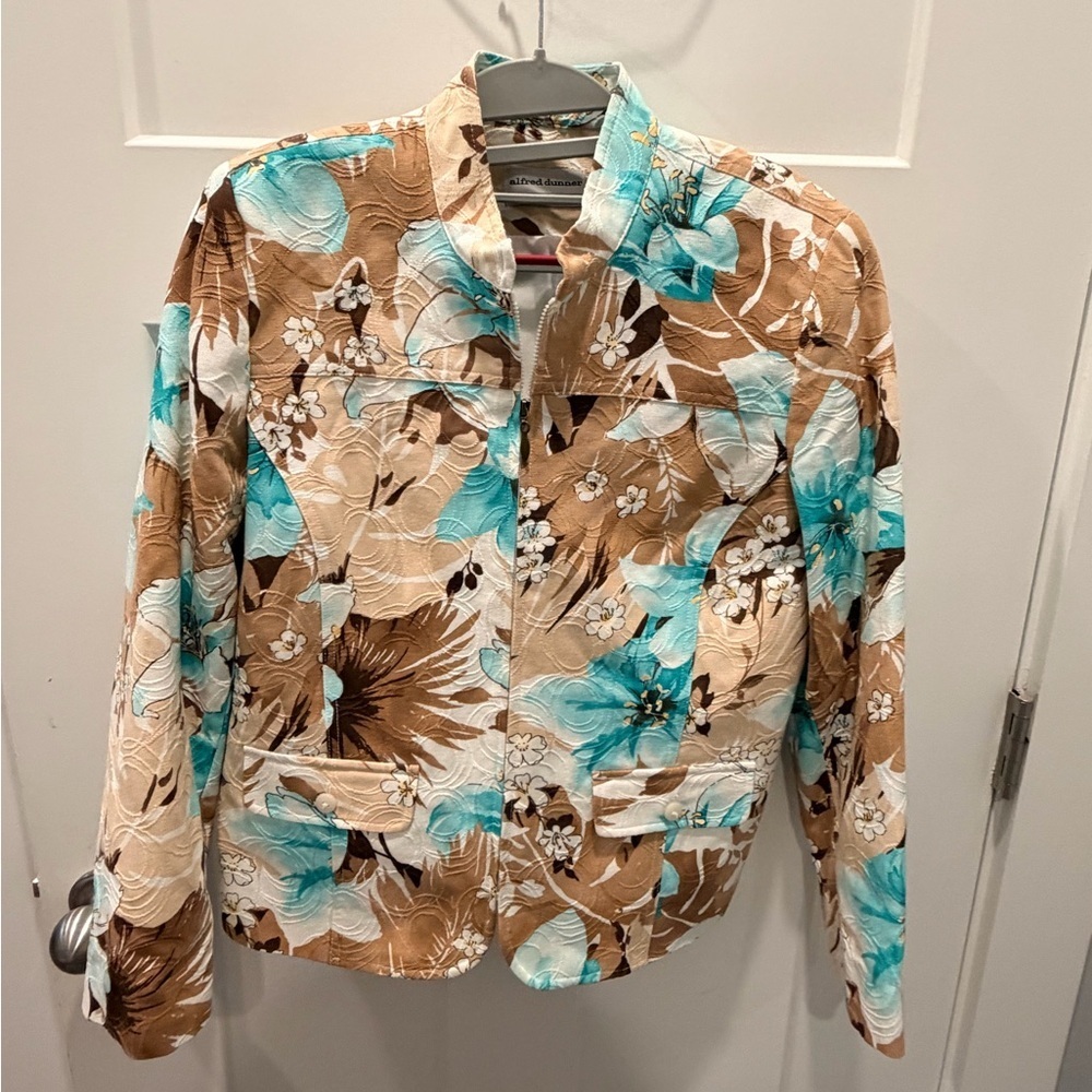 Alfred Dunner Petite 8P Floral Zip Front Jacket Cotton Lined